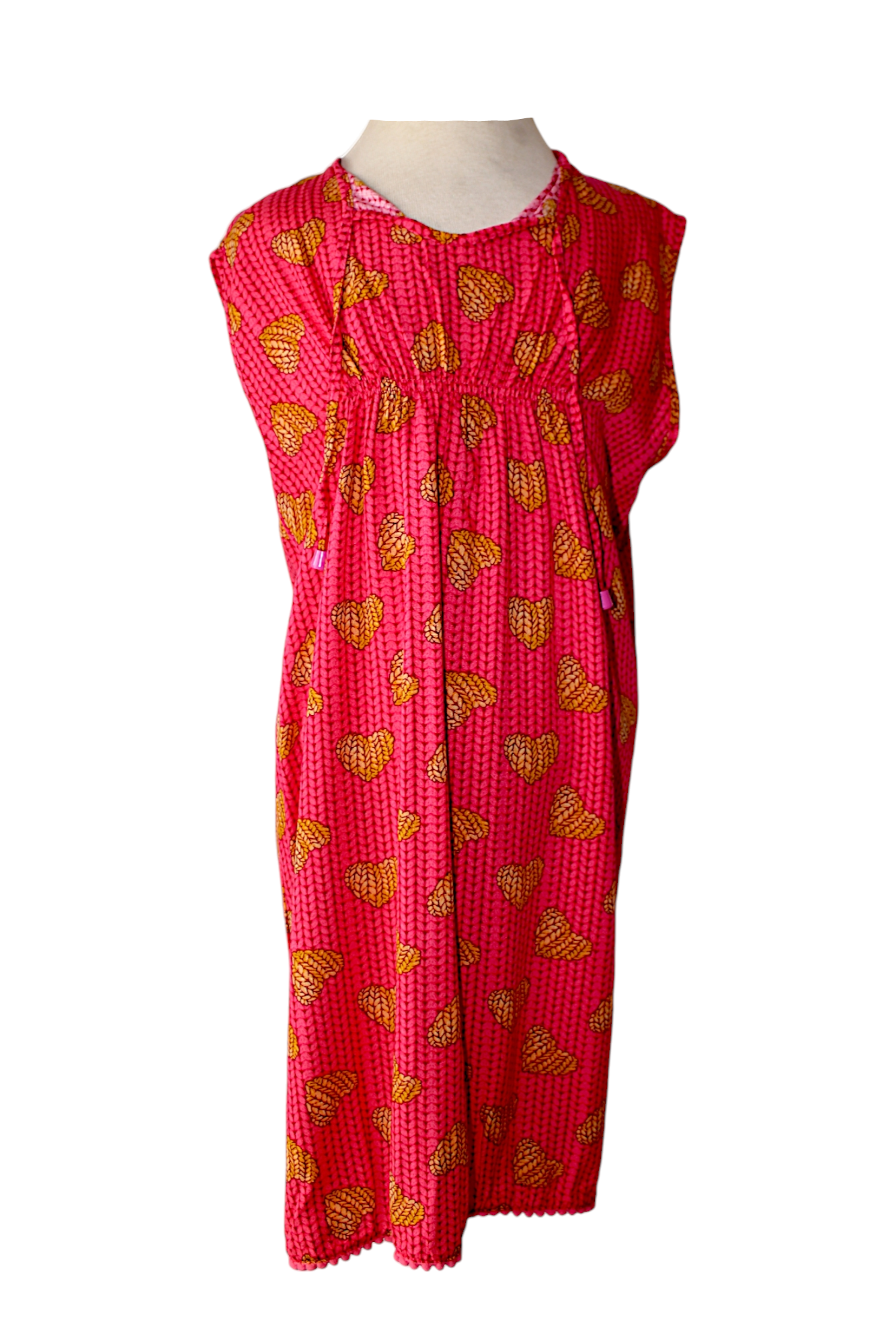 Vestido saída de praia estampa rosa coração amarelo - Frente